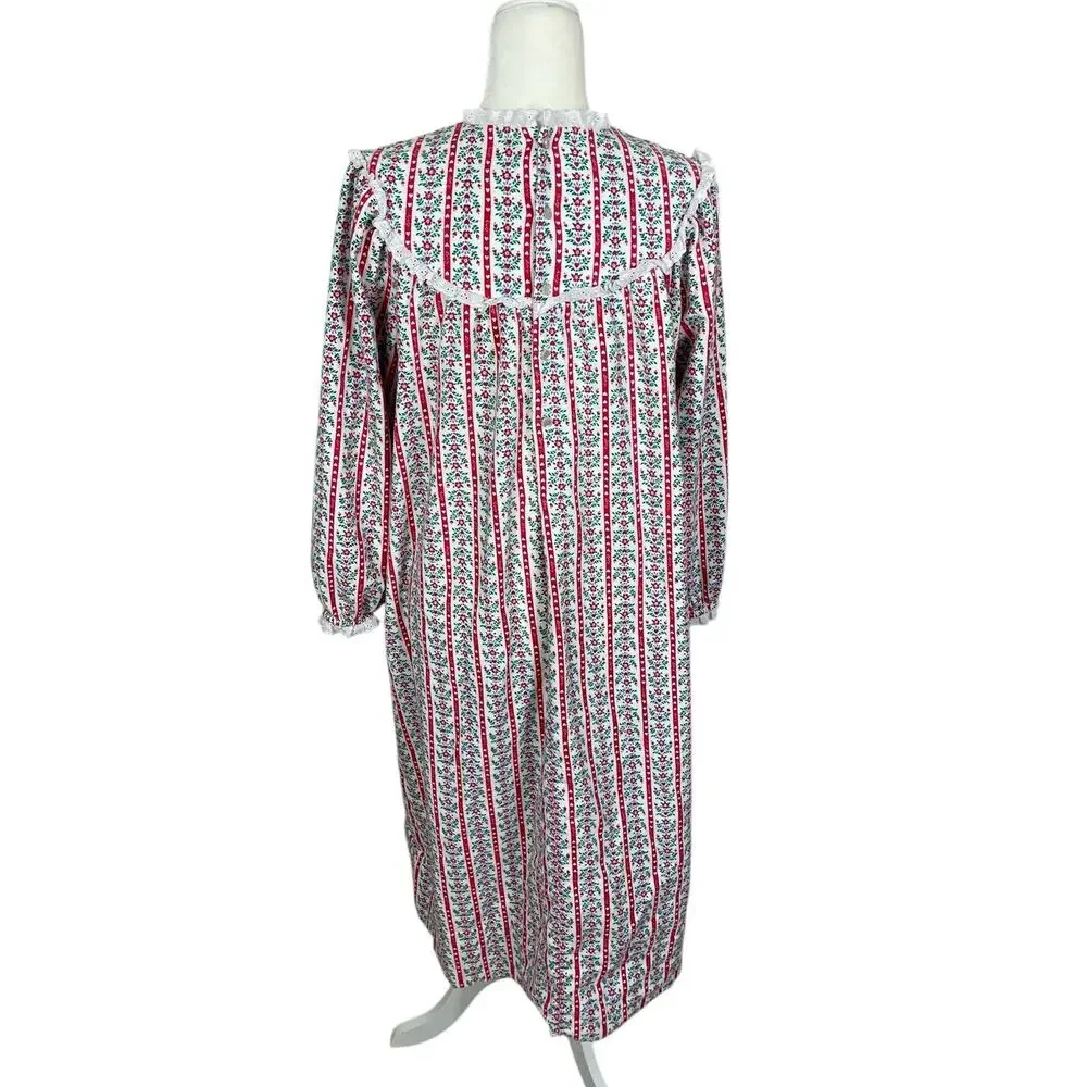 Vintage Lanz of Salzburg Cotton Flannel Nightgown Floral Hearts Medium Cottage - Picture 8 of 15